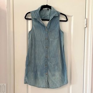 Denim Button Down Sleeveless Blouse